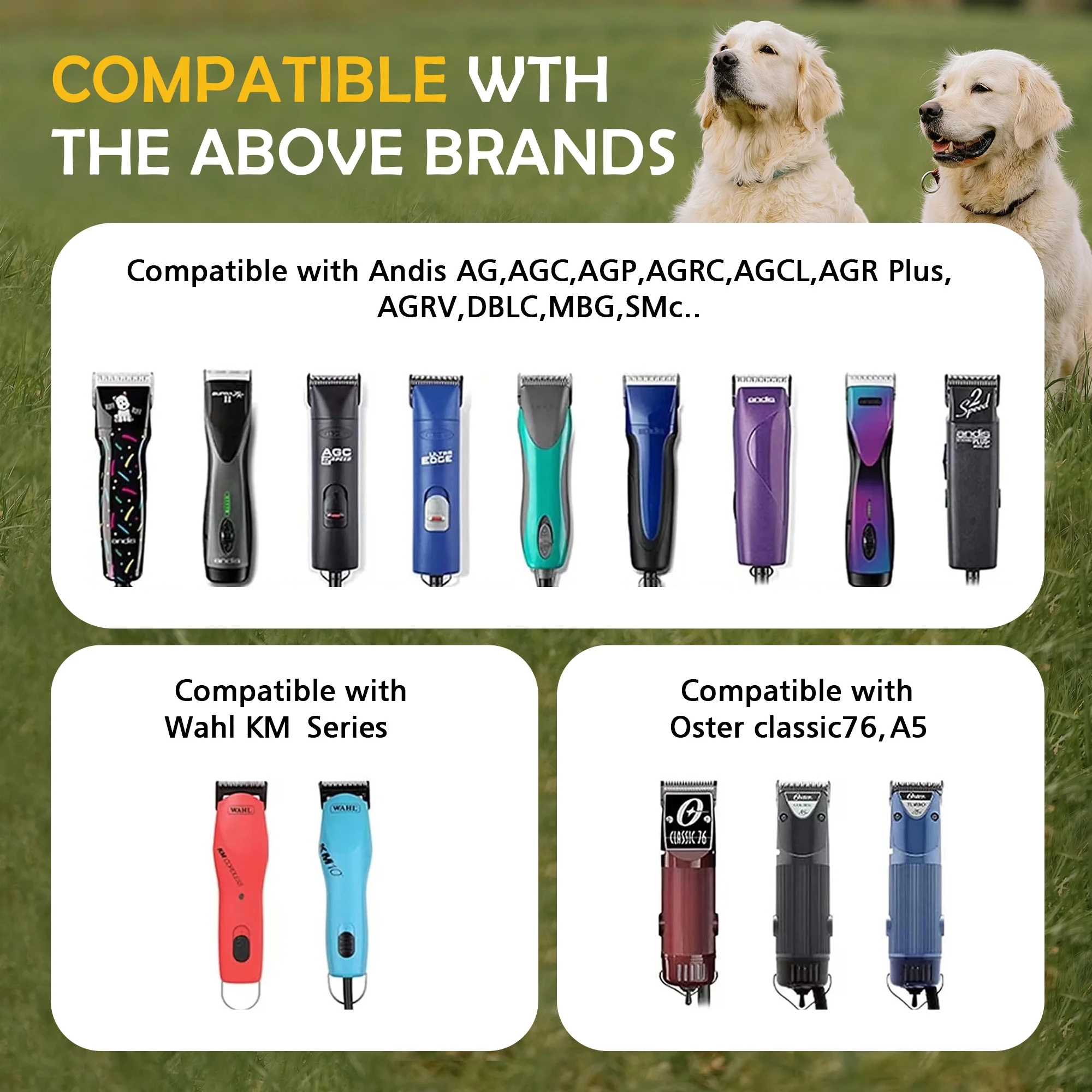 Black Detachable Pet Dog Grooming Clipper Stainless Steel Blades Set,Compatible with Andis,Oster A5,Wahl KM10 Series Clippers