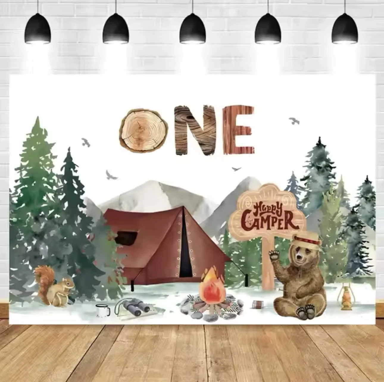 Halo Adventure Outdoor Travel Camping Theme Cartoon Brown Bear Forest Tent Children Adult Birthday Party Party Party Background