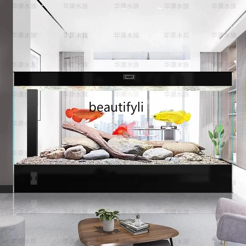 

122025 new fish tank living room ultra-white glass large water-free floor-to-ceiling integrated aquarium goldfish tank