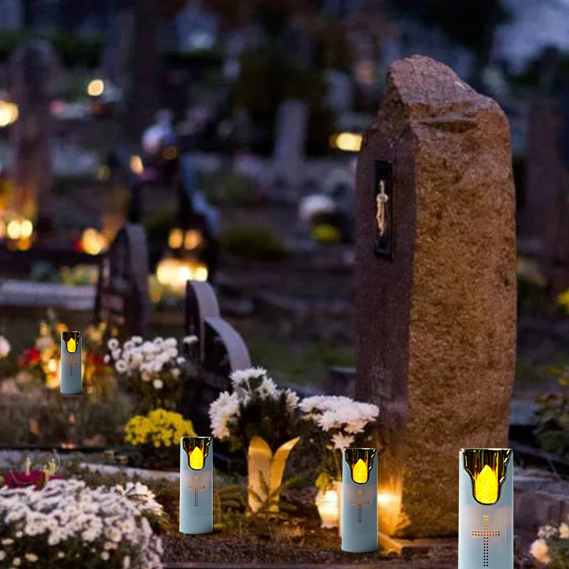 LED Flameless 촛불 빛 음악 스피커와 함께 흔들리는 불꽃 건전지는 교회 무덤에 대 한 플라스틱 전기 촛불 램프를 전원