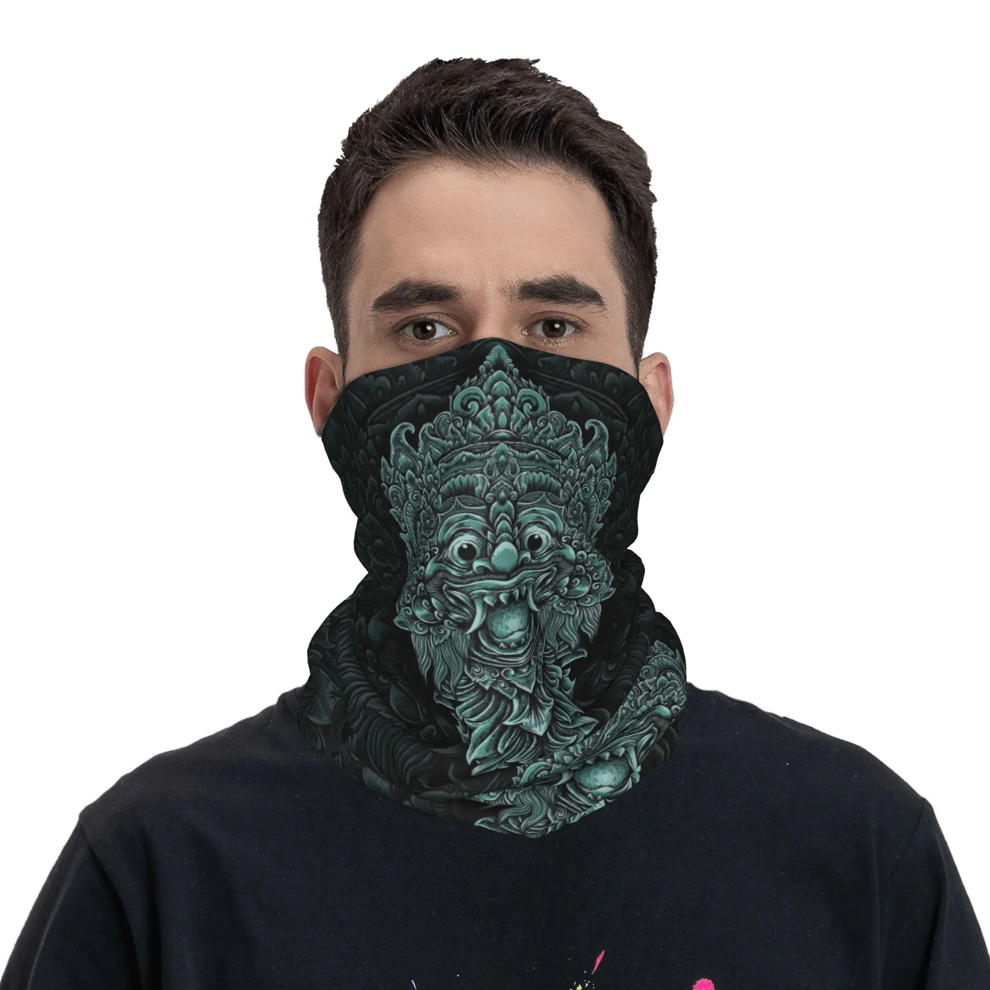 Traditional Balinese Barong Folk Bandana Neck Gaiter Printed Magic Scarf Warm Headwear Riding For Men Women Adult