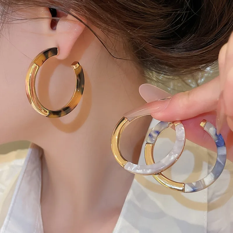 Minar Exaggerated Printed Acetate Big Round Circle Hoop Earrings for Women 18K Real Gold Plated Copper Every Day Party Jewelry