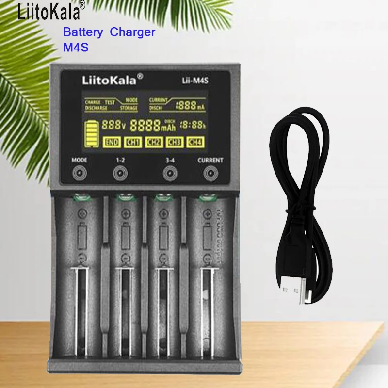 

LiitoKala Lii-M4S 18650 Smart Charger LCD Display for 26650 21700 32650 20700 16340 AA AAA Battery + 5V2A USB