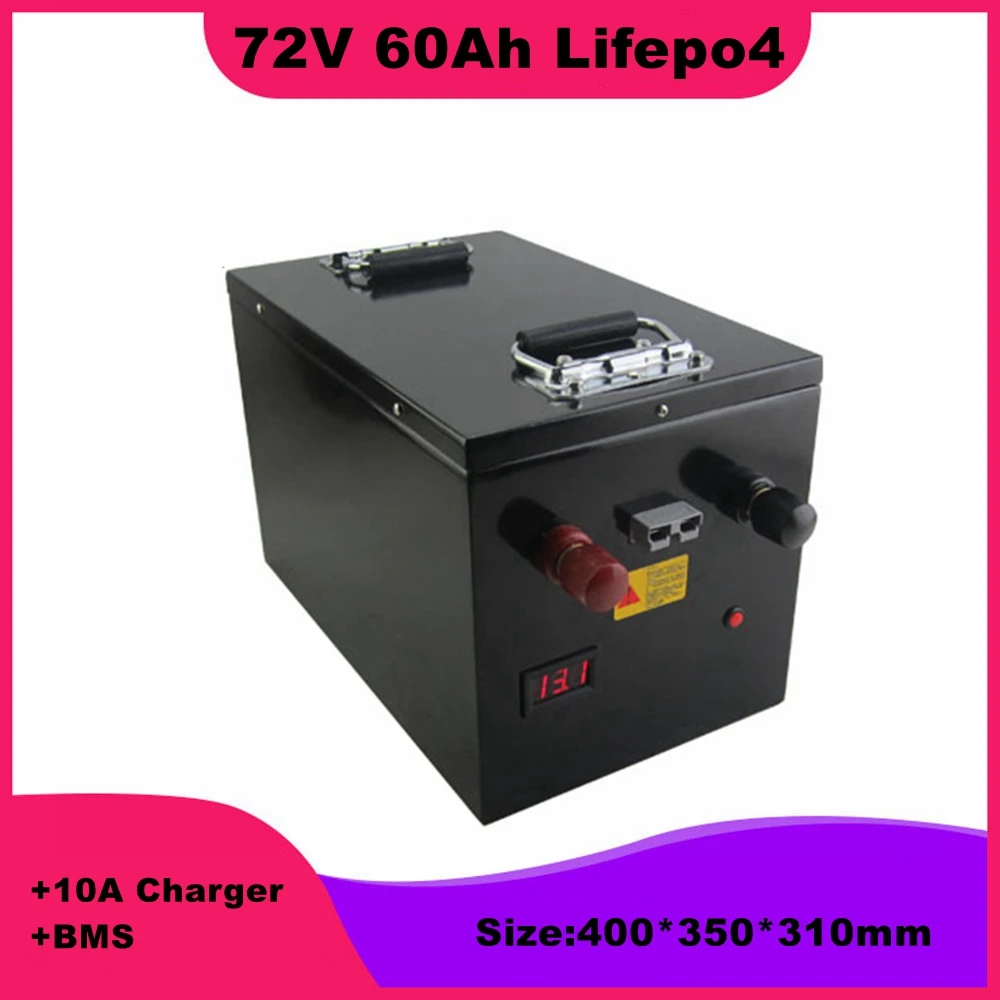 

72V 60Ah lifepo4 Lithium battery pack with BMS 24S for 72V 3kw 4kw motor electric motorcycle golf car gem car+ 10A Charger