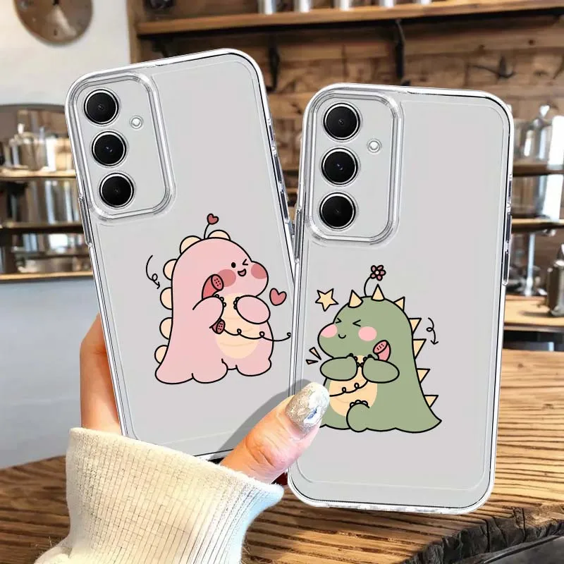 

Cartoon Dino Phone Call For Samsung Galaxy A73 A72 A71 A70 M56 A55 M55 M54 F54 A53 M53 A52 A52s F42 M40S Phone Case