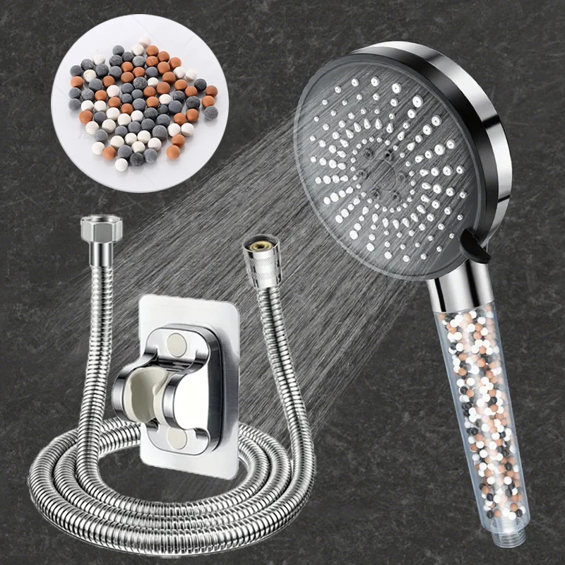 5-speed Water Adjustment Filter Shower Head High Pressure Negative Ion Hard Water Softening Shower Head Set