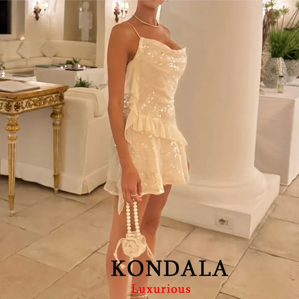 Abito da donna sexy chic Solid Cami Backless Paillettes a strati Mini abito corto Moda 2025 Autunno Evening Club Party Dress