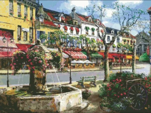 

Town Scenery Street flower 14CT 16CT Unprinted Top Quality Cross Stitch Kits Embroidery Art DIY Handmade Needlework Home Decor