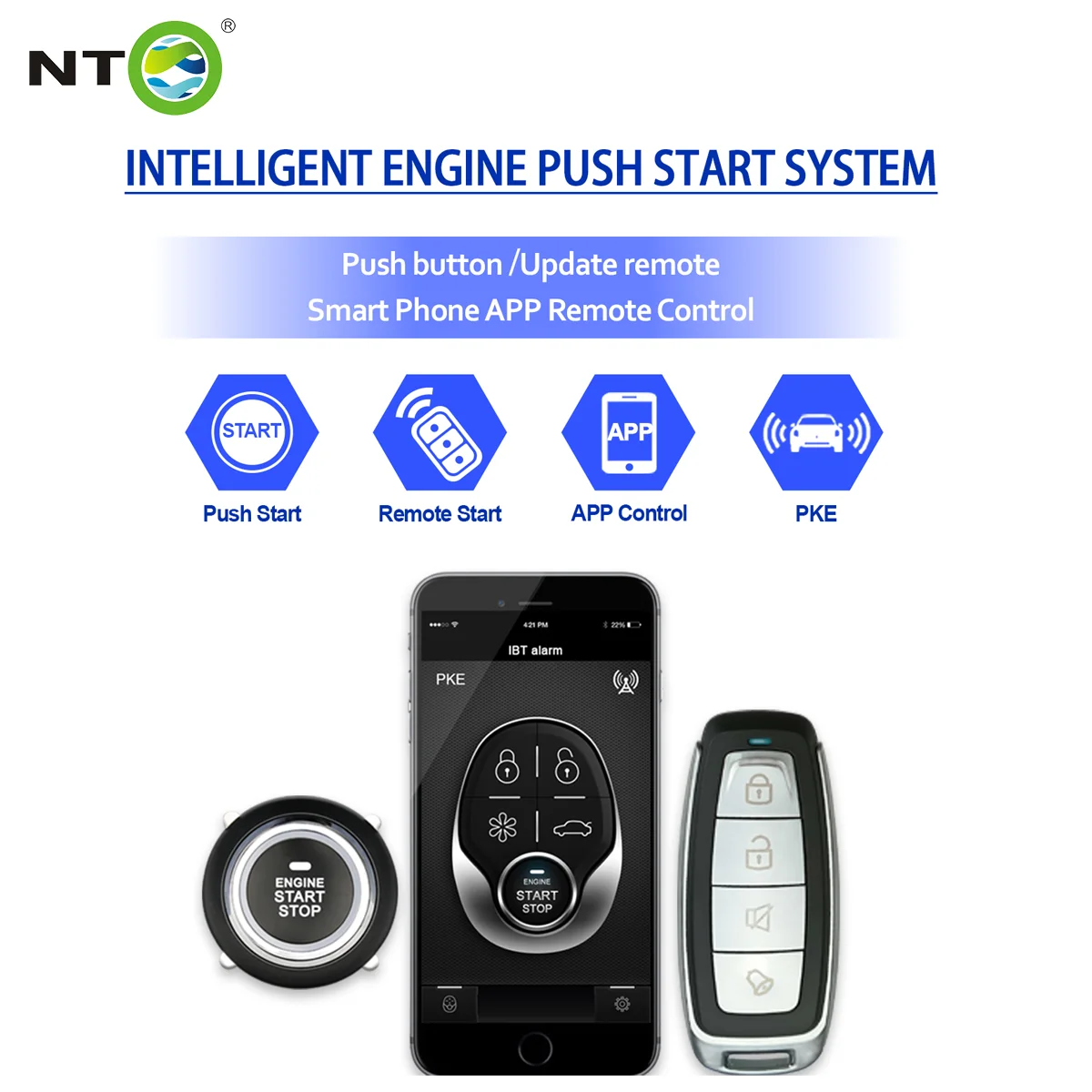 NTO Mobile Phone App Engine Remote Start Push Start-Stop Auto Ignition Button System Central Locking Keyless Entry Pke Car Alarm