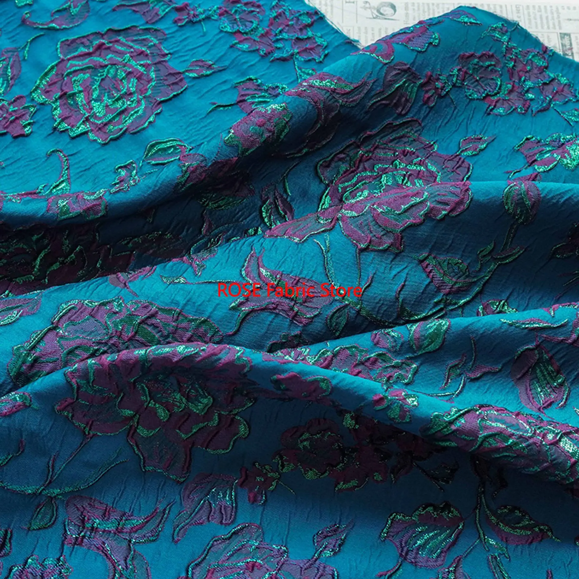 Tela brocada teñida de hilo de oro rosa en relieve Retro, 1 metro, bolso de abrigo de vestido de moda, tela de costura hecha a mano
