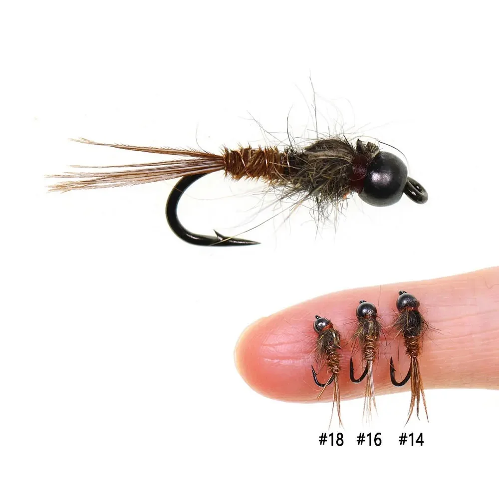 Bimoo 6 Piezas # 14 # 16 # 18 Señuelos de pesca con mosca húmeda de hundimiento rápido, con cabeza de latón y cola de faisán, tipo Nymph Hare's Ear, para trucha, lubina y pescado pardo.
