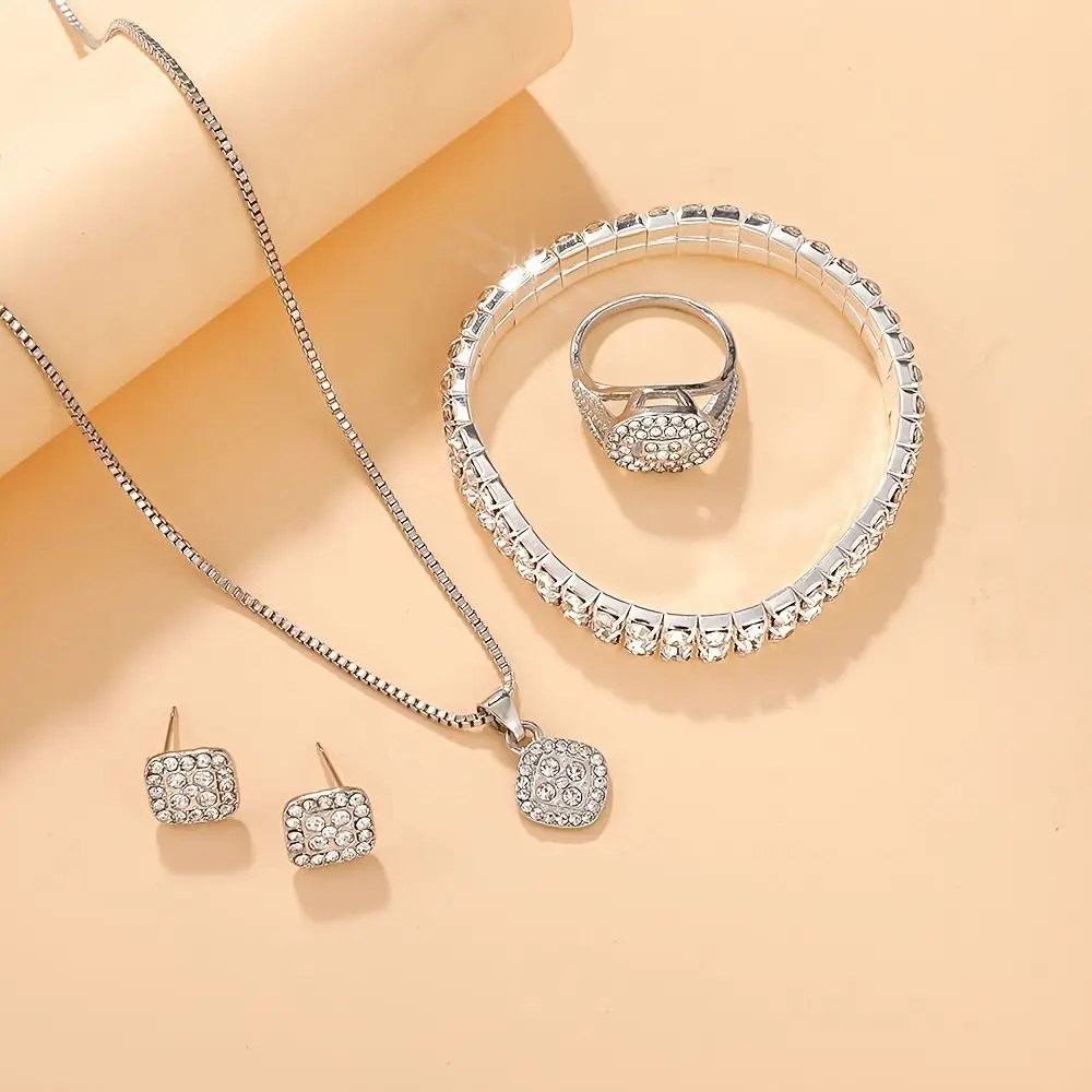 

6 шт./компл., винтажный блестящий комплект ювелирных изделий со стразами, роскошные простые кварцевые часы с кристаллами, изысканное ожерелье, браслет, серьги, комплект для женщин