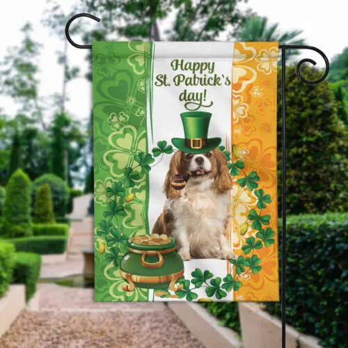 Cavalier King Charles Spaniel Dog Happy St Patrick's Day Flag, Irish Dog Flag