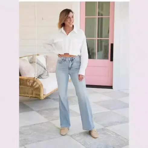 New Light Blue High-waisted Jeans American
