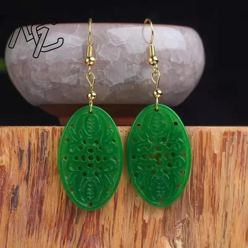 925 Silver Natural Green Jade Hollow out DIY Earrings Charm Jewellery Fashion Accessories Hand-Carved Woman Luck Amulet Gifts view 4