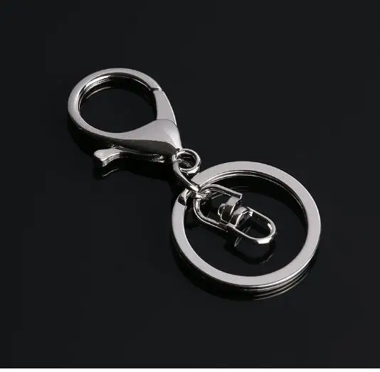 50pcs 30mm Keyring Multiple Colors  Key Chains Rings Round Golden Silver-Plate Hook Lobster Clasp Keychain