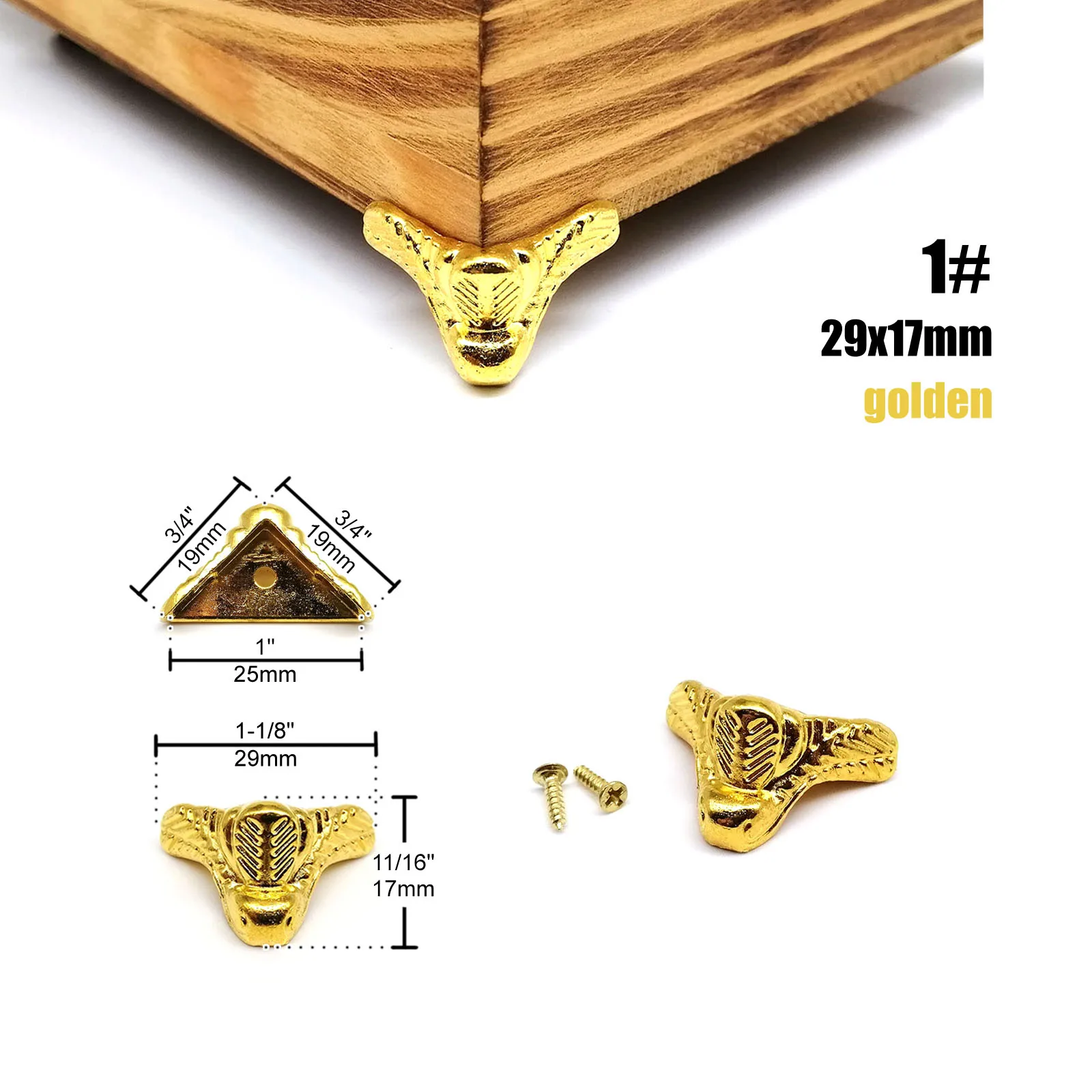 HZYUEGOU 4 Stück Schmuckkisten aus Holz, Geschenkbox, Weinbehälter, dekorative Füße, Eckenschutz, Stützhalterung, Gold, Silber, Bronze – Detail 1