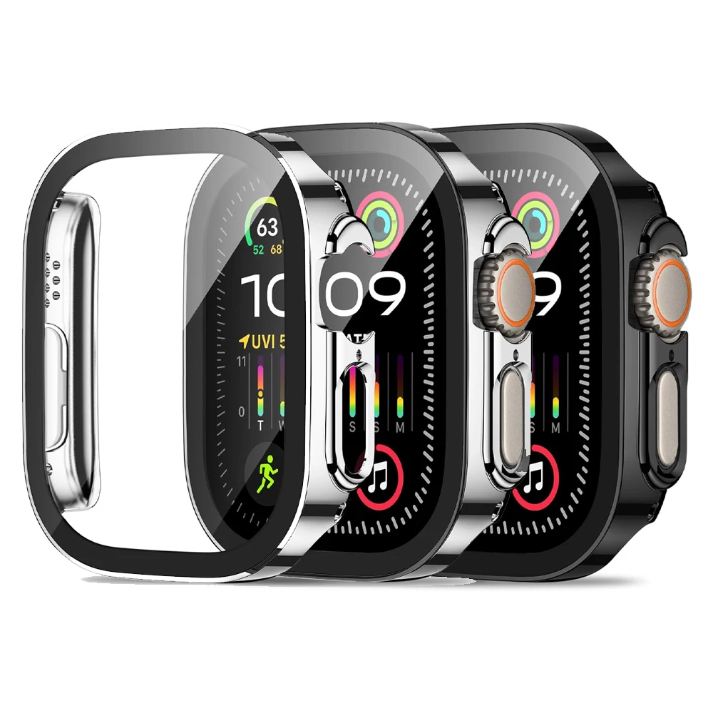 

Защитная пленка для экрана Apple Watch Ultra 2, чехол 49 мм, аксессуары, жесткий бампер с прямыми краями + закаленное стекло, защитный чехол для iWatch