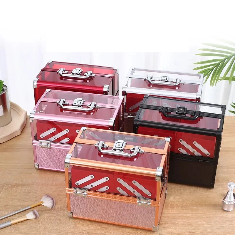 Women Cosmetic suitcase metal Cosmetic Bag Beauty Suitcase Makeup Organizer Tattoos Nail Art Tool travel Makeup Bag Makeup Box