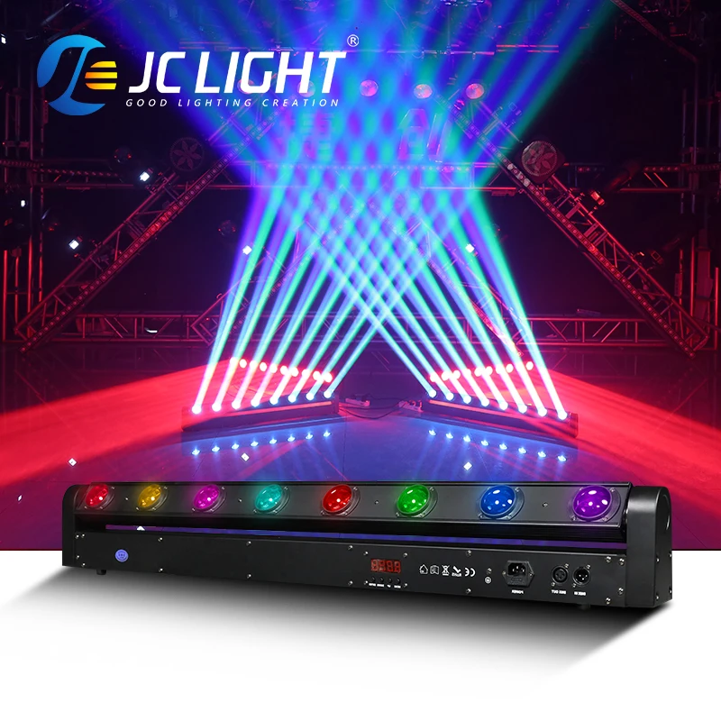 JC Light 8 Eyes Rgbw Beam Light Bar Moving Head Stage Laser Lights for Dj Night Club Disco Club Dmx Bar Light Wedding Perform