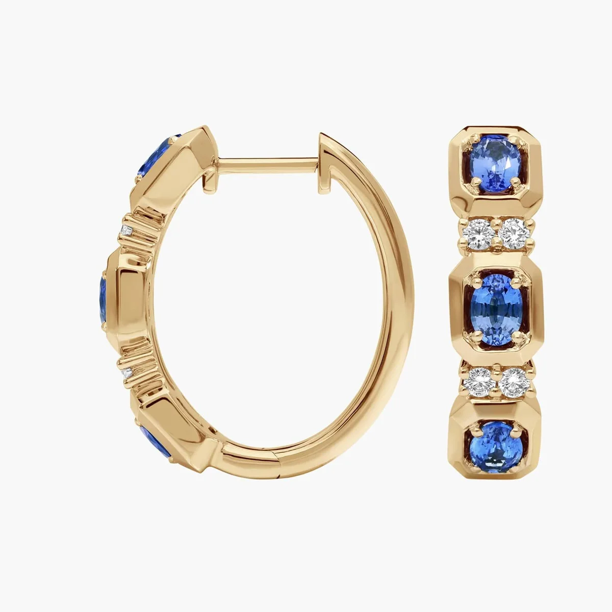 Vintage Oval Sapphire Round Diamond Earrings 9K/14K/18K Yellow Gold Earrings Lab Grown Sapphire Diamond Earrings Birthday Gift