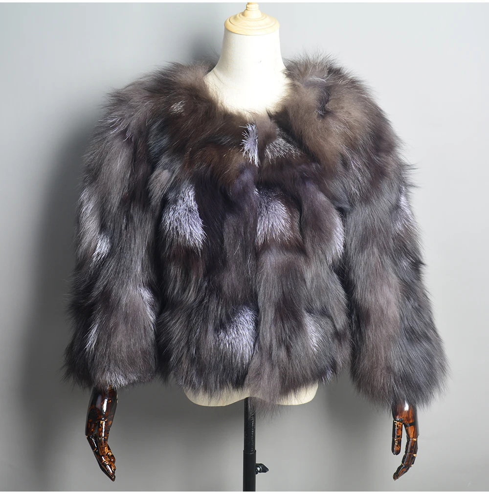 

Brand Hot Sale Fashion Real Fur Coat Short Style Women Winter Real Silver Fox Fur Coats Ladies Warm 100% Natural Fox Fur Jacket