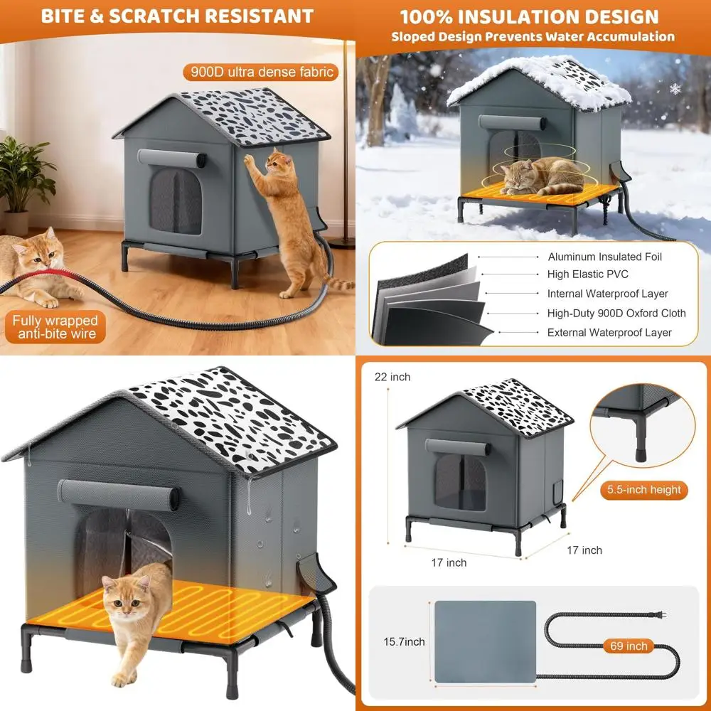 

Готовый к зиму изолированный уличный кошачий домик с грелками для ферлов и бродячих кошек, водонепроницаемое и приподнятое основание для комфорта