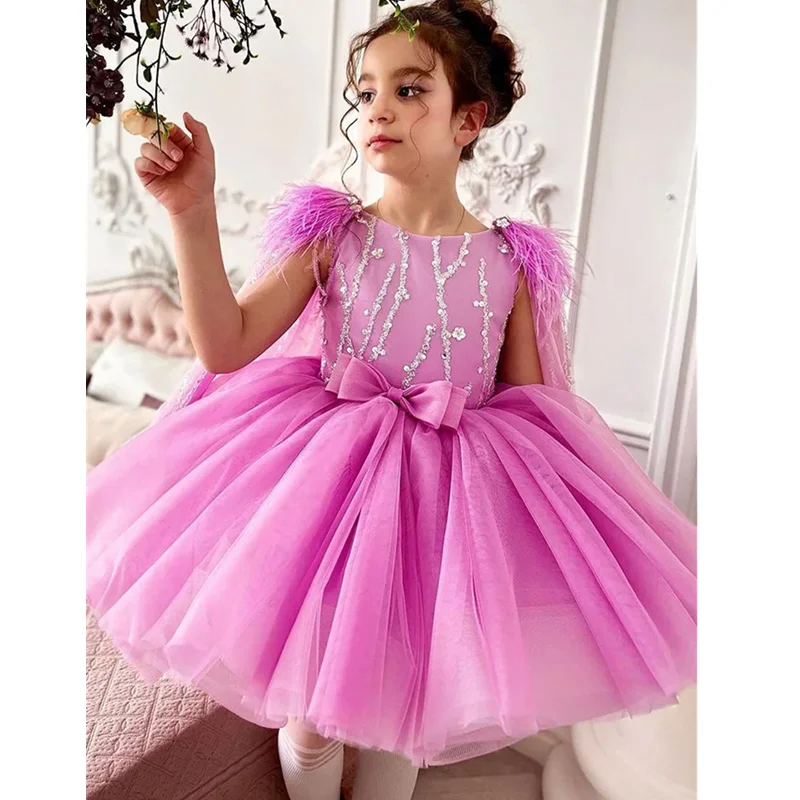 

2024 Princess Girls Sequined Ball Gown Party Tutu Dresses Baby Kids Flower Girl Wedding Birthday Party Bow Children Clothing