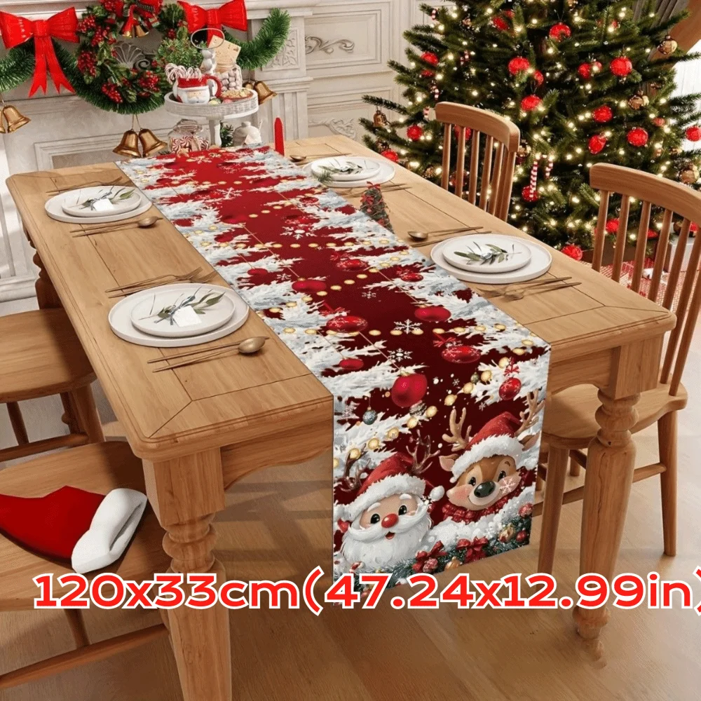 New Year Christmas Table Runner Snowman Santa Claus Christmas Tablecloth Navidad Gift Elk Xmas Table Flag Cover Christmas Party