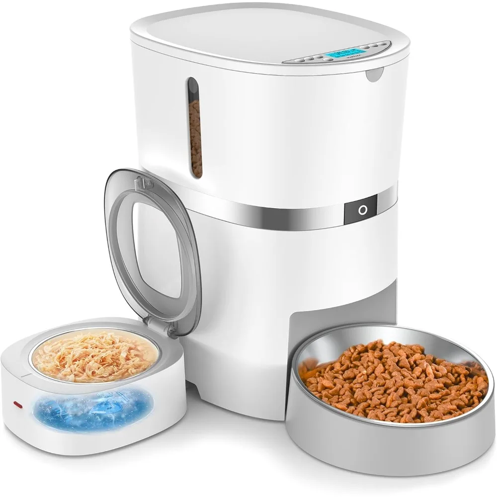 Automatic Cat Feeder for Wet Food with Ice Pack and Freshness Dry Food Desiccant for Cats and Small Dogs, Timed Automatic Pet F