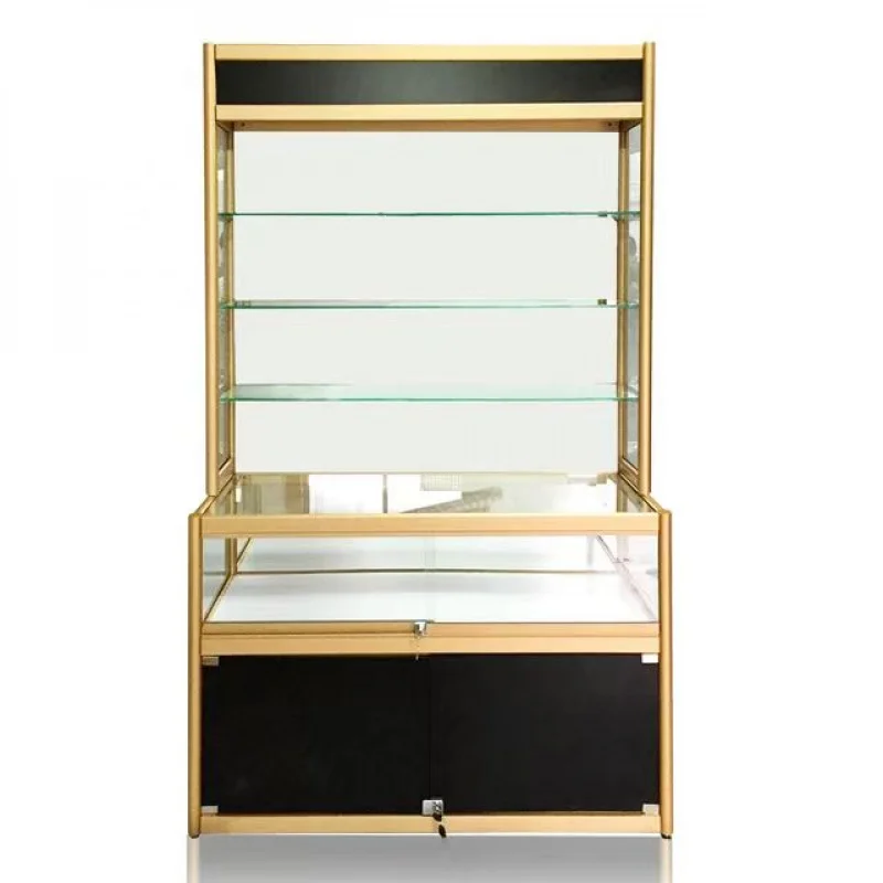 

custom.Boutique L-shaped Floor Standing Glass Display Cabinet Multilayer Display Counter with LED Light Frameless Glass Showcase