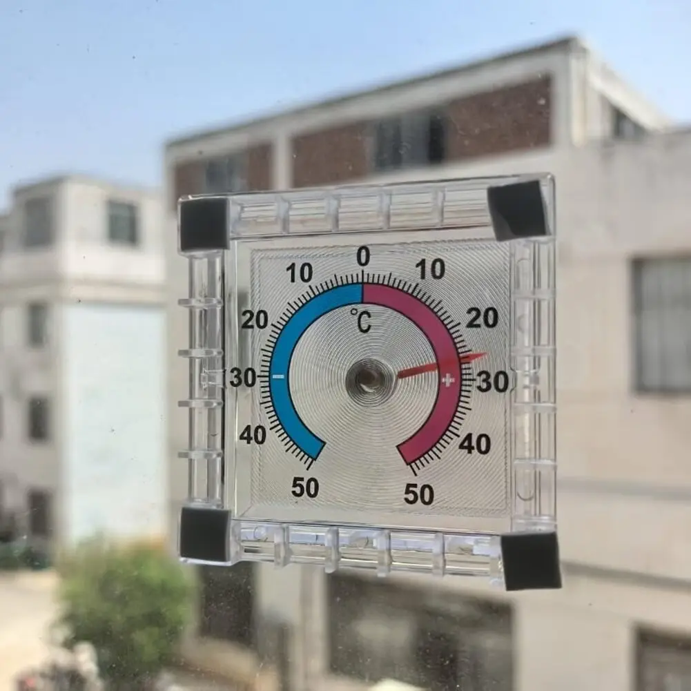 Outdoor Plastic Square Thermometer with Bimetallic Sensor for Window Installation Garden Patio Temperature Reading 2.3x7.6x7.6cm