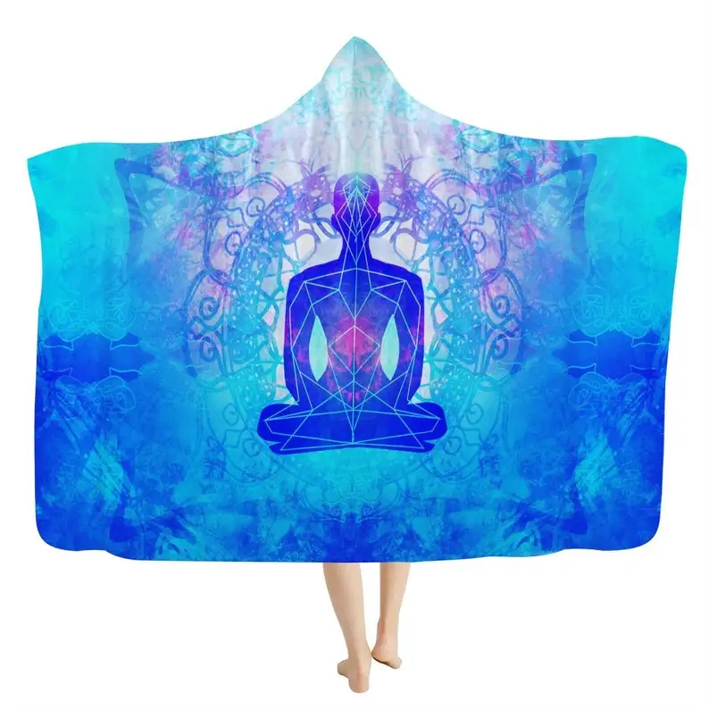 Meditation Lotus Pose Hooded Blanket - Meditate Spiritual Higher Consciousness Throw Blanket, Chakra, Sherpa Fleece, Comfort Bla