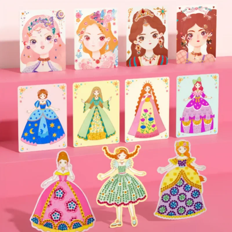 Fantasy 3-in-1 Princess Dress Up & Make Up Game Set Diy Creative Girls Makeup Toy Drawing Outfit Changing Diamond Sticking