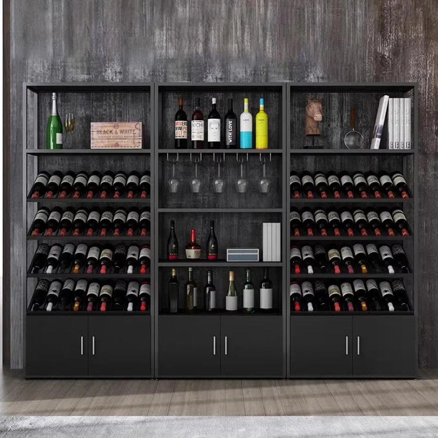 

Black Wood Bar Cabinet Storage Hanging Home Column Display Design Wedding Kitchen Wine Rack Houses Vitrina Handmade Furniture
