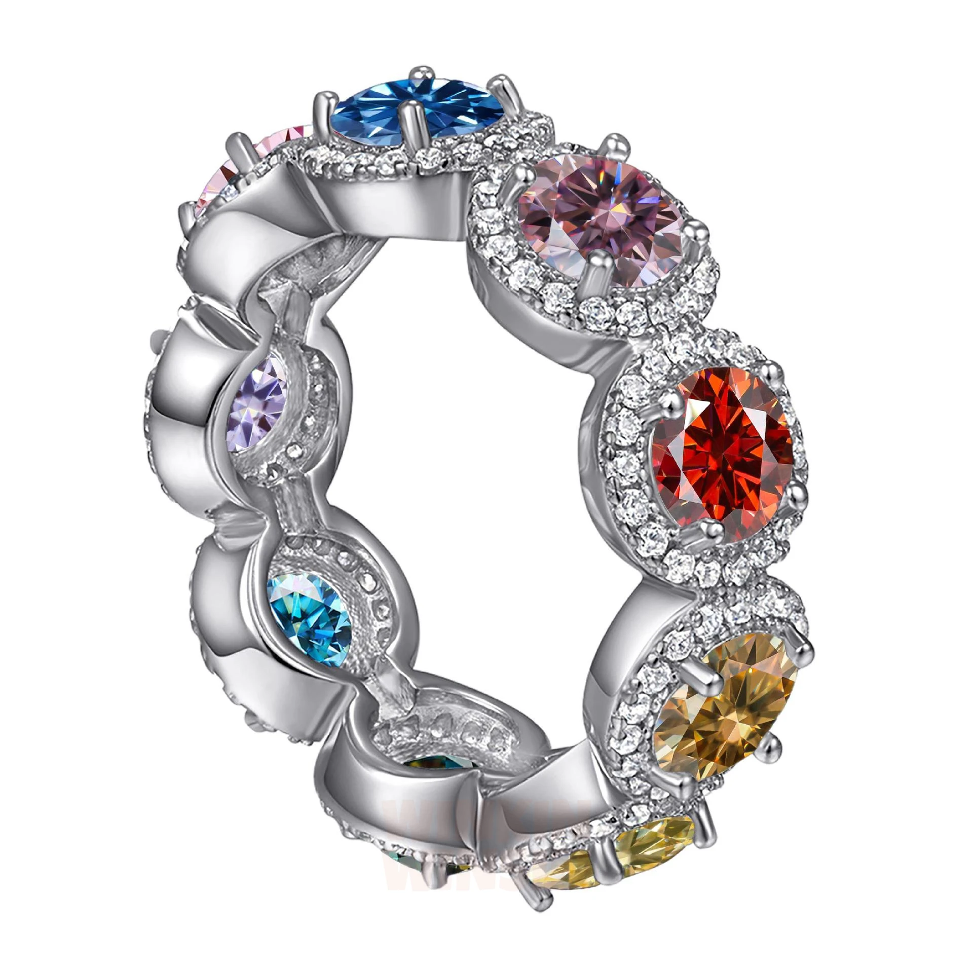 

Winkin Winsin Women's Flower Shaped Ring Set S925 Sterling Silver with Colorful Moissanite Jewelry