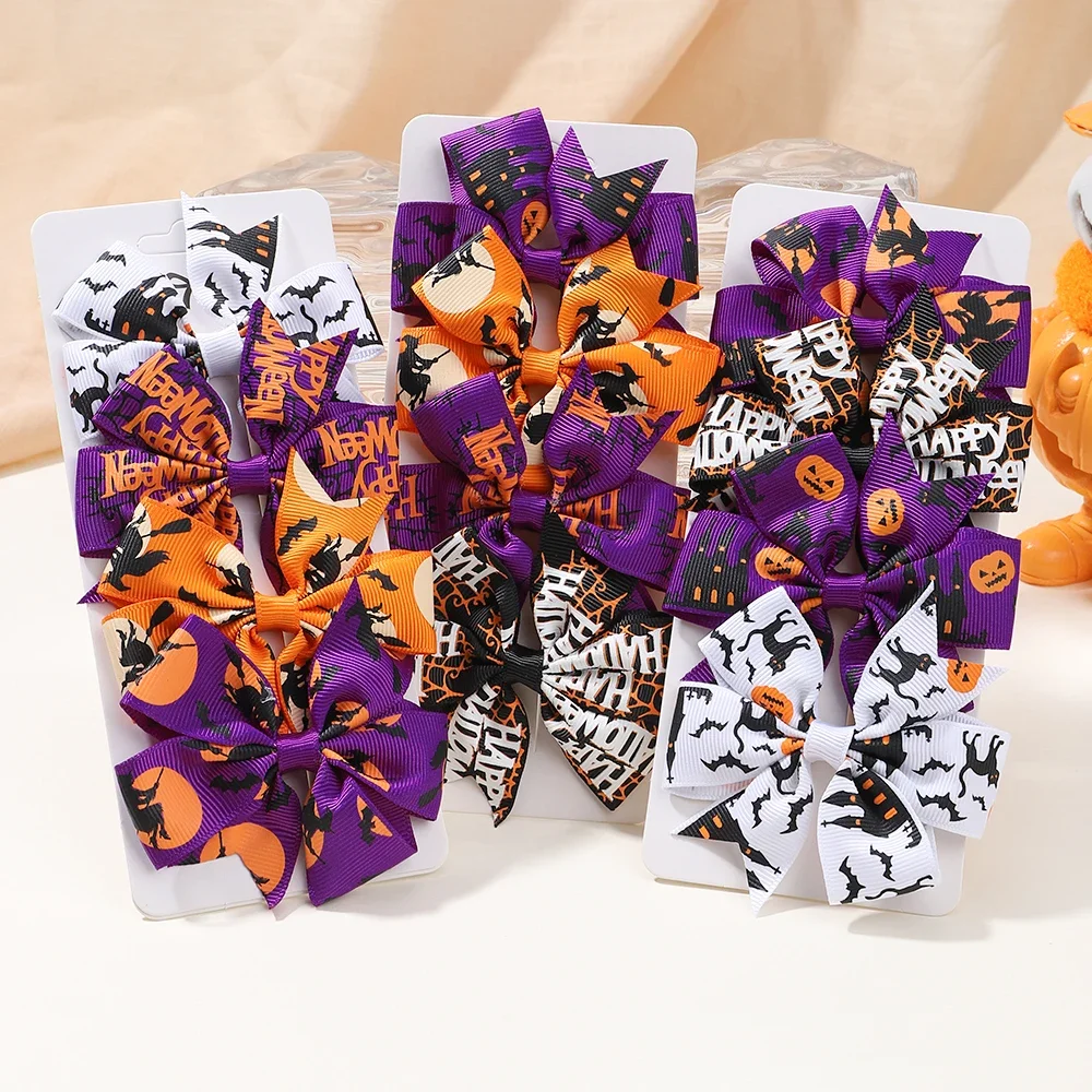 4 teile/satz Halloween Cheer Bow Haars pange für Kinder lustige Kürbis Haarnadel Band Bowknot Haars pange Mädchen Kopf bedeckung Haar Zubehör – Detail 37