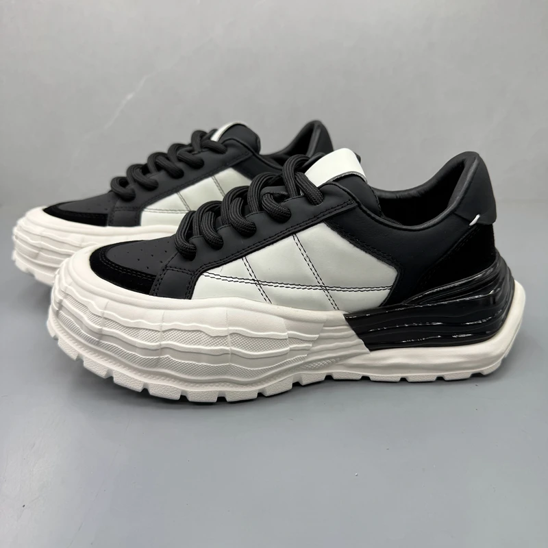 

Men's Spor Casual Thi Bot Dad oes Leather Upaded Version Breathable round Toe Lace up Low Top Rubber Outsole