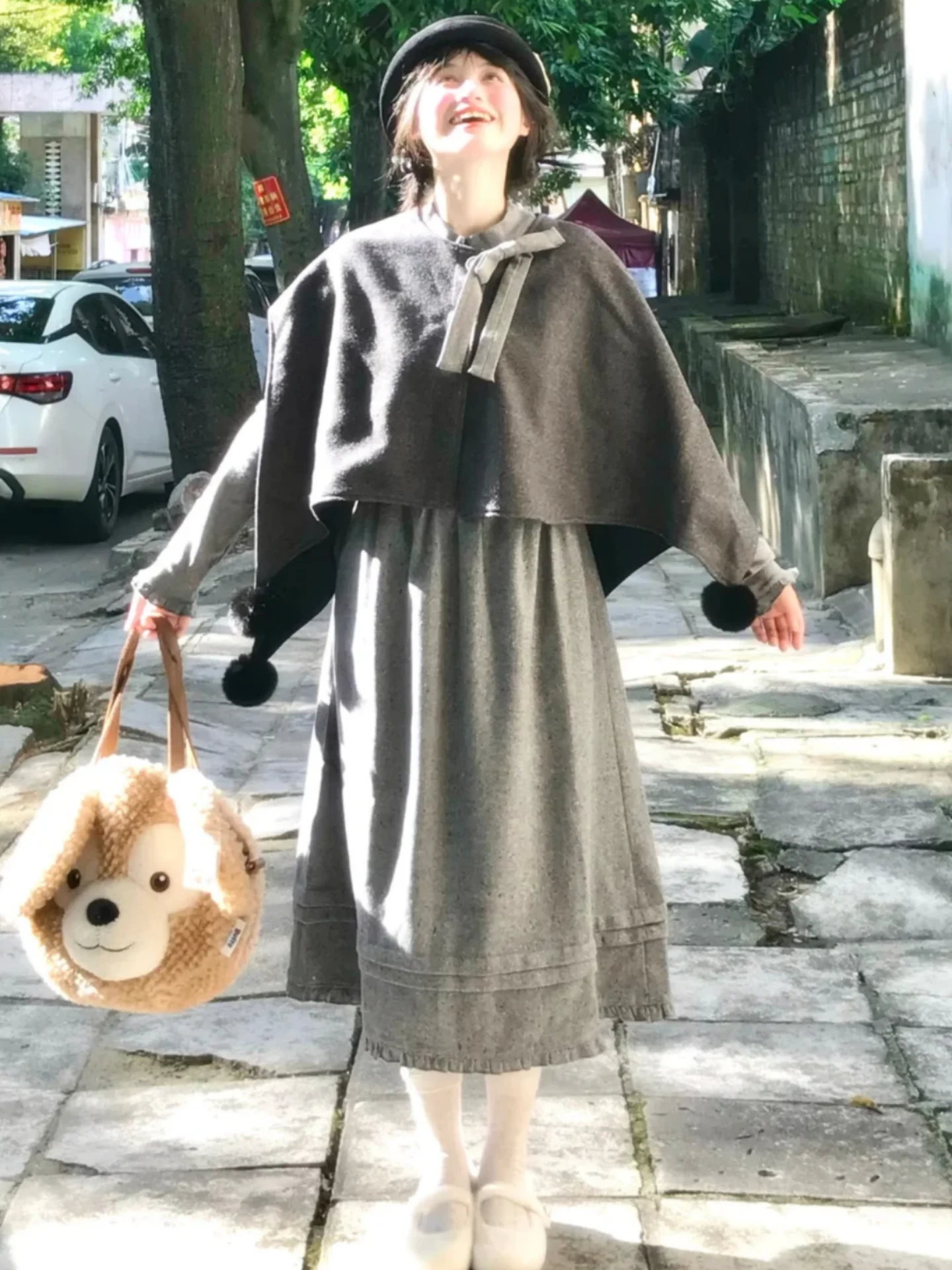 Conjunto de moda minimalista de invierno en gris para mujer, incluye cárdigan abierto y falda, estilo coreano, cuello redondo, manga larga.