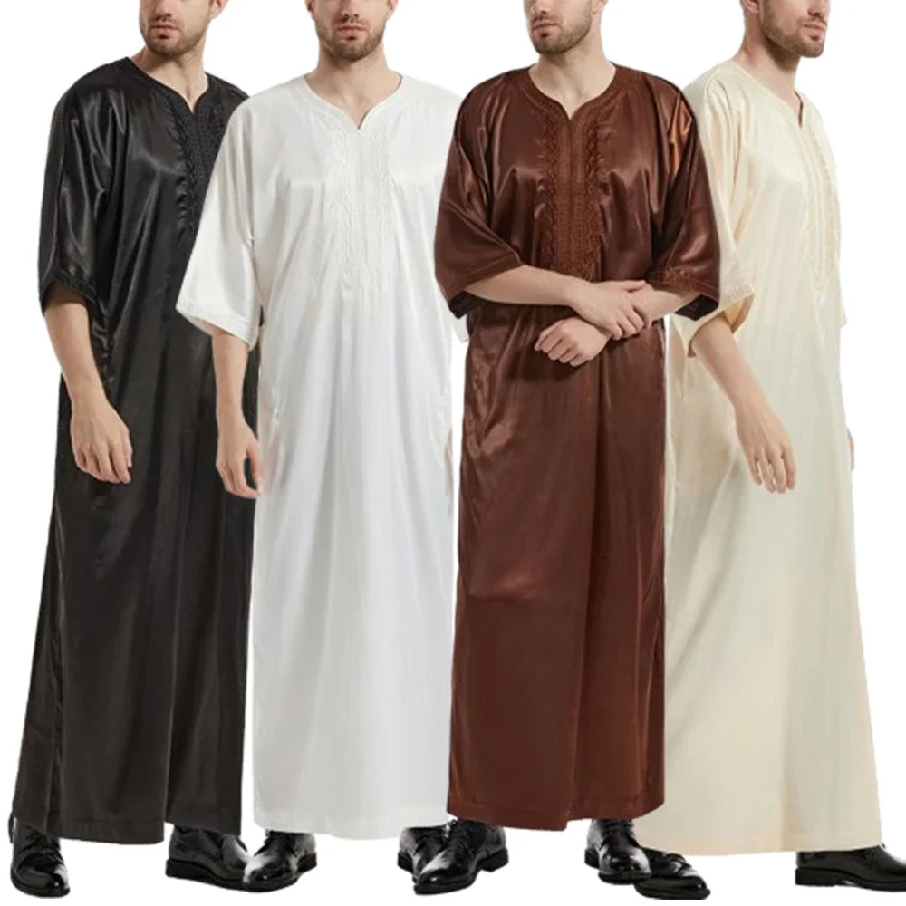 Fashion Men's Muslim Robe Long Dress Casual Arabian Middle Eastern Clothing Men Dubai Moroccan Kaftan Eid Prayer Long Robe Dress