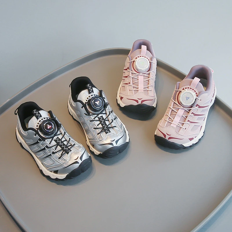 Kids Outdoor Hiking Sneakers, Rotary Quick Lace, Rugged Anti Slip Sole, Breathable Upper for Hiking and Daily Play