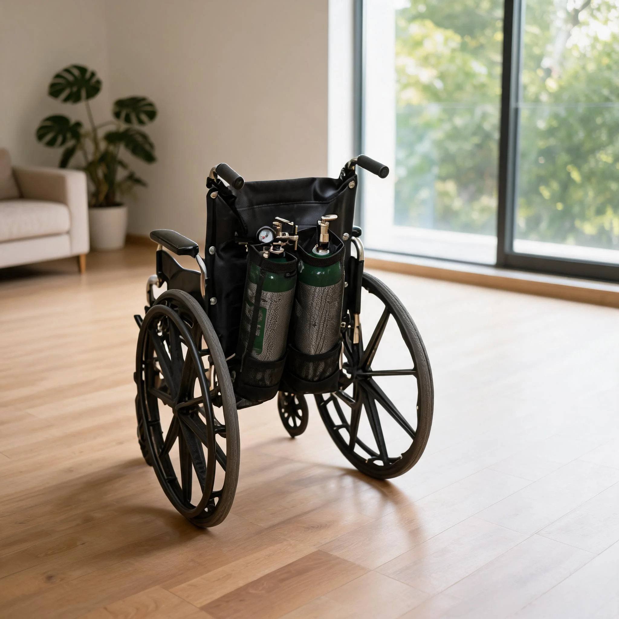 1PCS Dual Oxygen Tank Holder Bag With Mesh Pocket Adjustable Strap For Wheelchair Walker-Cylinder Storage Organizer Tool Parts