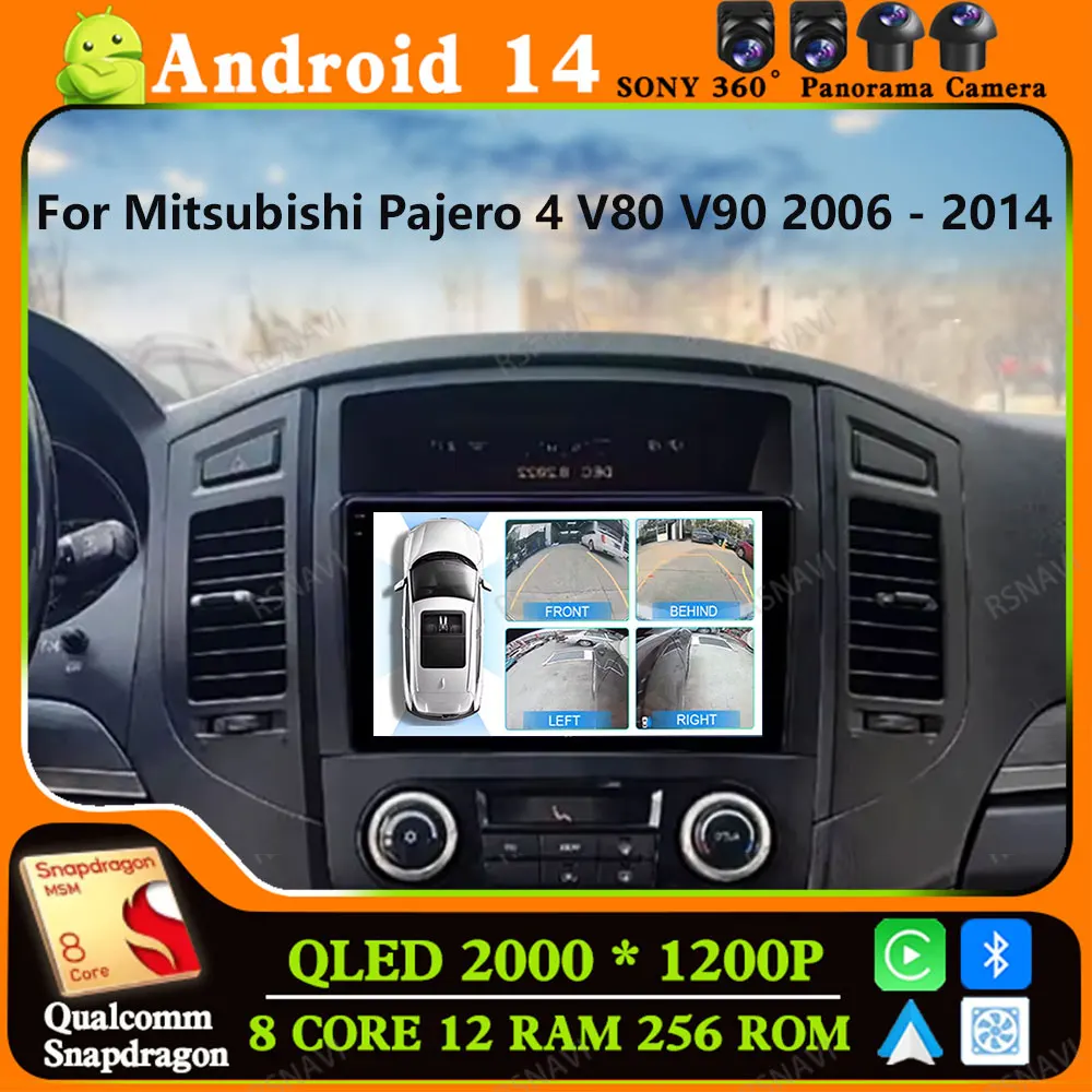 

Автомобильный радиоприемник Andoird 14 для Mitsubishi Pajero 4 V80 V90 2006-2014 DVD беспроводной Carplay авто мультимедийный головное устройство BT навигация