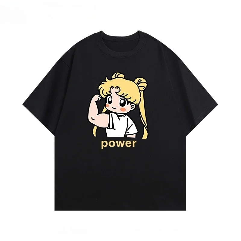 Biceps Beautiful Girl Sports Fitness Short-sleeved T-shirt Summer New Cotton Heavy Round Neck Men's and Women's Same Top Popular