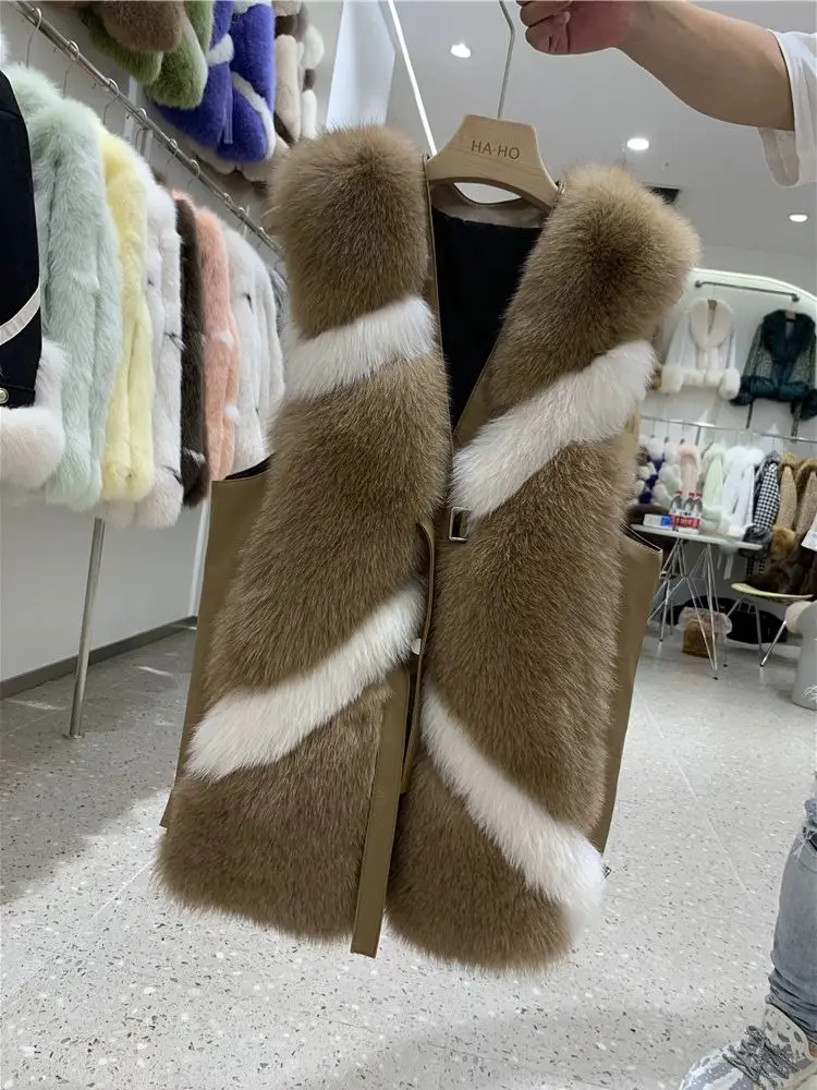 2023 Autumn/Winter Haining New Full Skin Fox Hair Mid length Fur Vest Real Hair Vest Youth Coat