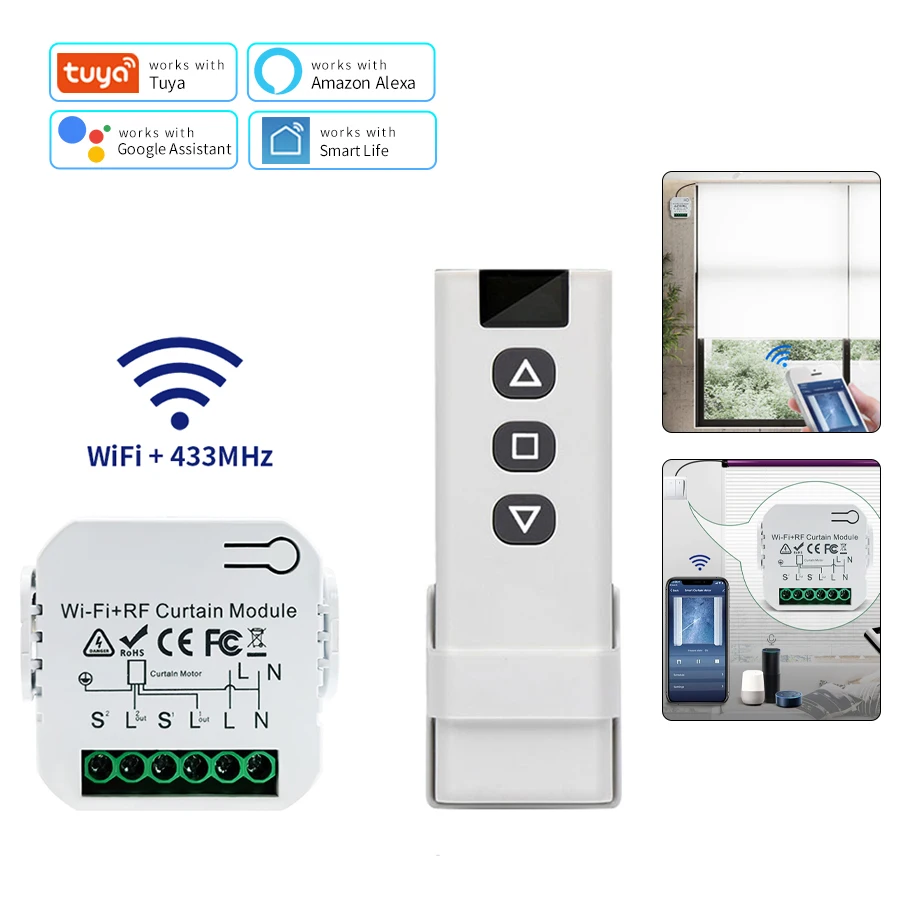 

Smart Curtain Switch Controller Tuya Wifi RF 433MHz Blind Rolling Shutter Smart Life APP Remote Voice Control