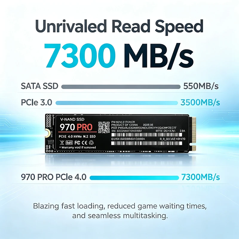 Gaming M.2 NVMe SSD 970 PRO PCIe 4.0 X4 7300MB/s TLC 3D NAND 2280 Internal Drive 500GB 1TB 2TB 4TB for PS5 Laptop Desktop PC