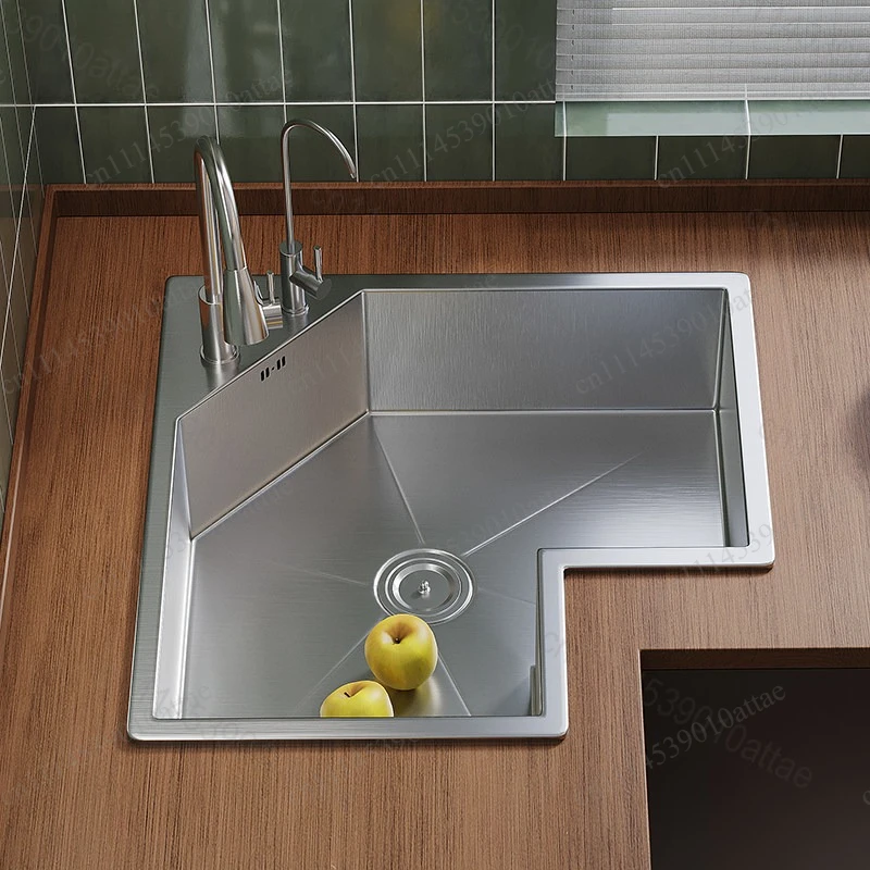L-Shaped Corner Kitchen Sink, Special Large Single Basin Corner Dishwashing Sink