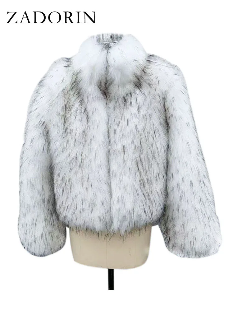 

ZADORIN Fashion Winter Jacket Women Stand Collar Faux Raccoon Silver Fox Fur Coat Luxury Warm Fluffy Fur Jackets for Women