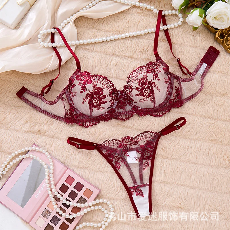 

Floral Embroidery Sheer Lingerie Set Women - Sexy Mesh Bralette & Panty Set, Comfortable Breathable Underwear Bra And Panties